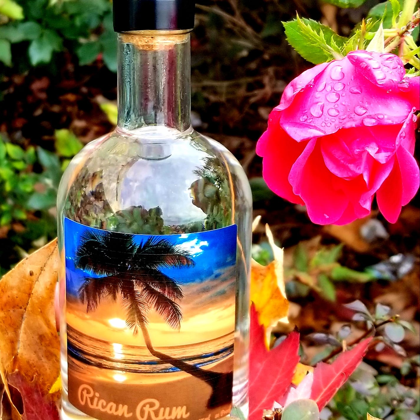 Rican Rum bottle in natural setting